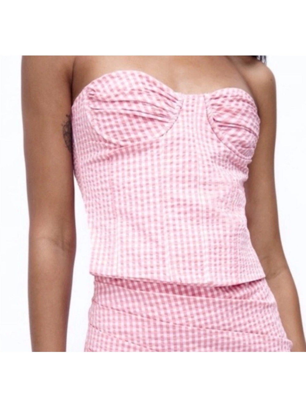 Zara Pink Gingham Strapless Bustier